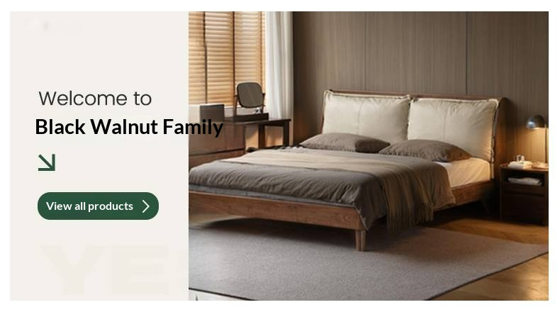 Black Walnut Solid Wood Genuine Leather Upholstered Bed