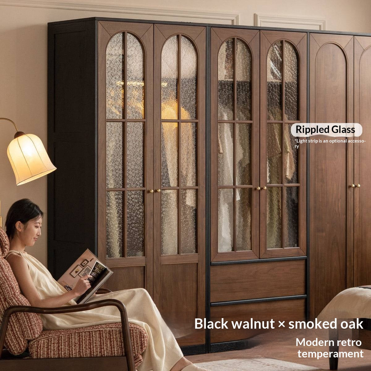 Black Walnut Solid Wood Wardrobe French Retro Style