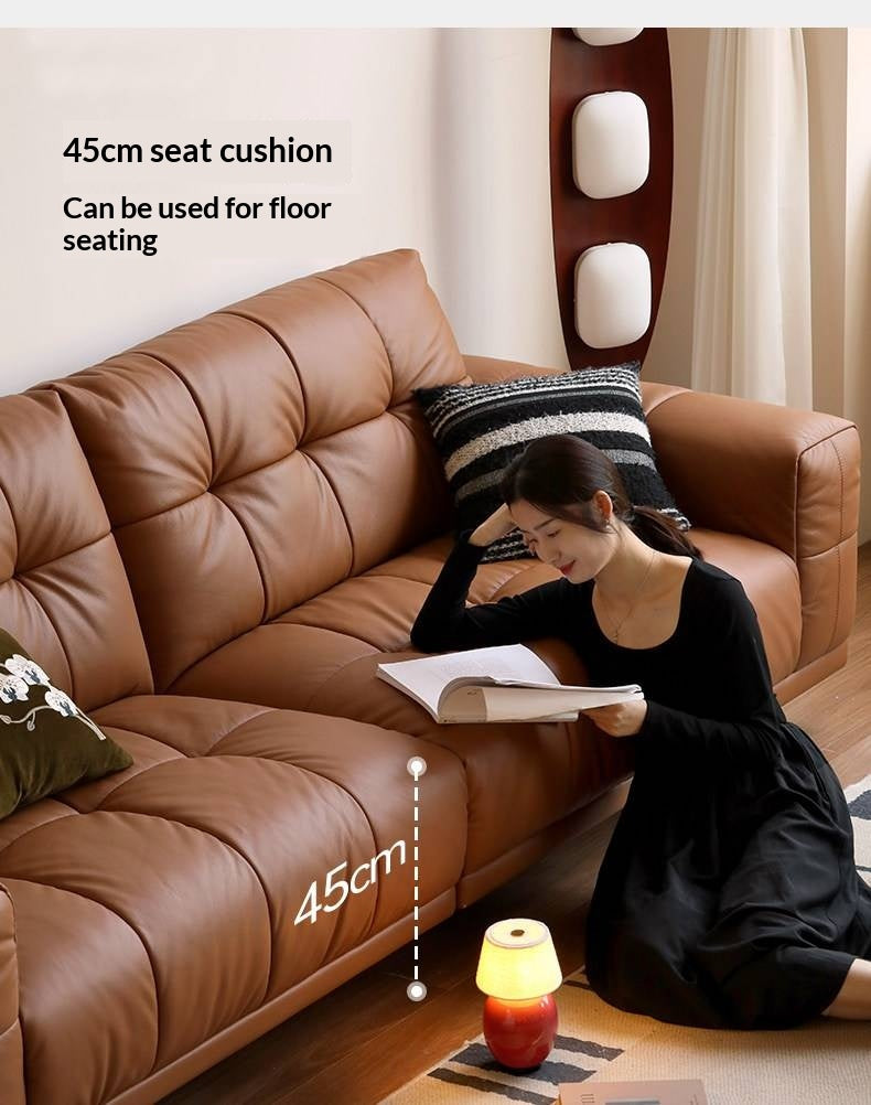 Genuine Leather Biscuit Tufted Sofa with Track Arms