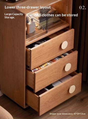 Cherry Solid Wood Side Cabinet with Drawer Storage and Antique Accents