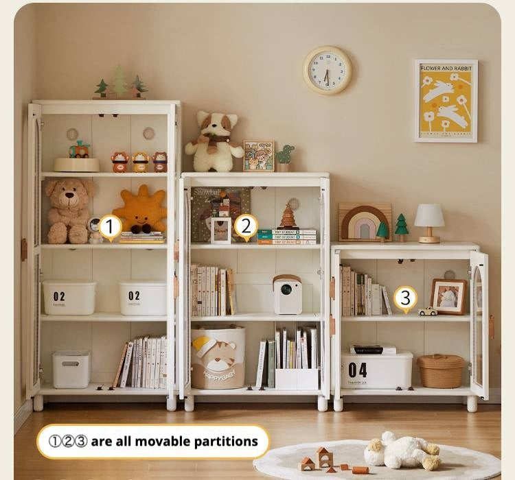 Rubber Solid Wood Cream Style Children's Bookcase.