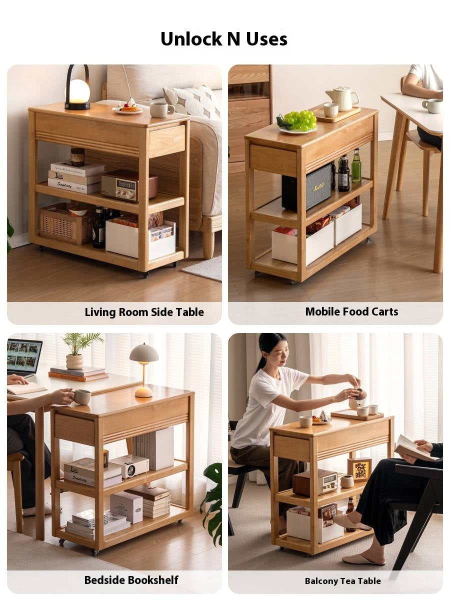 Solid Rubberwood Movable Tea Cabinet.