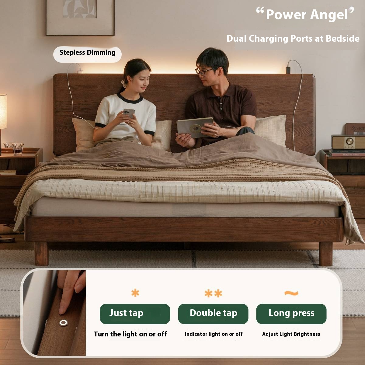 Oak Solid Wood Modern Bed