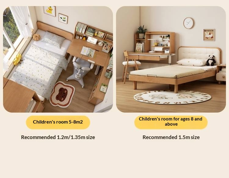 Beech Solid Wood Children's Organic Leather Soft High Headboard Biscuit Bed