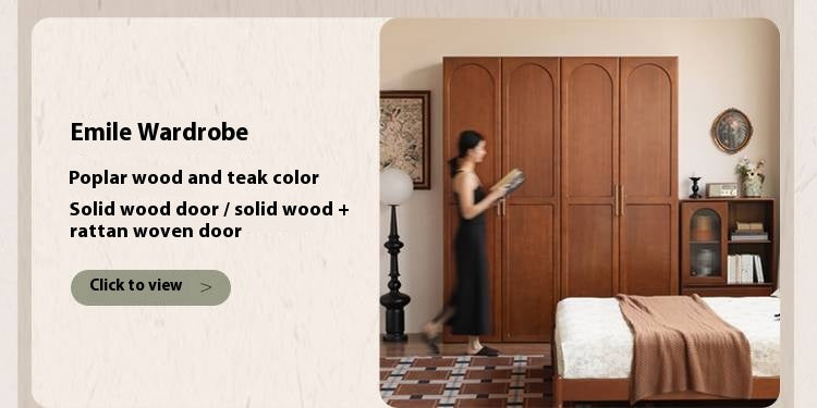 Cherry Solid Wood Swing Door Rattan Wardrobe