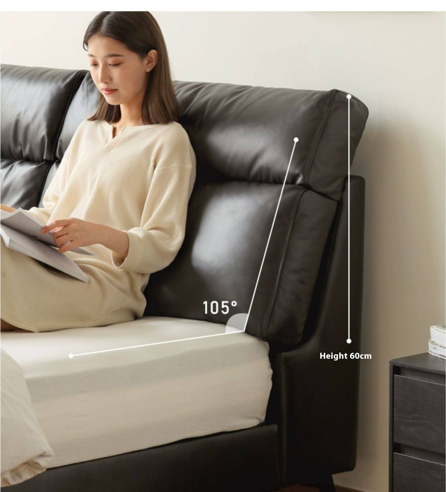 Leather Upholstered Bed with Down Filling