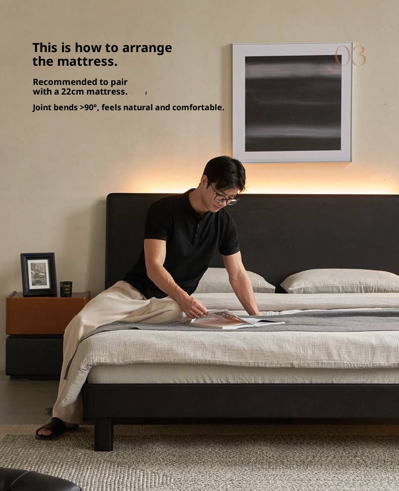 Ash Solid Wood Luminous Bed Modern Minimalist