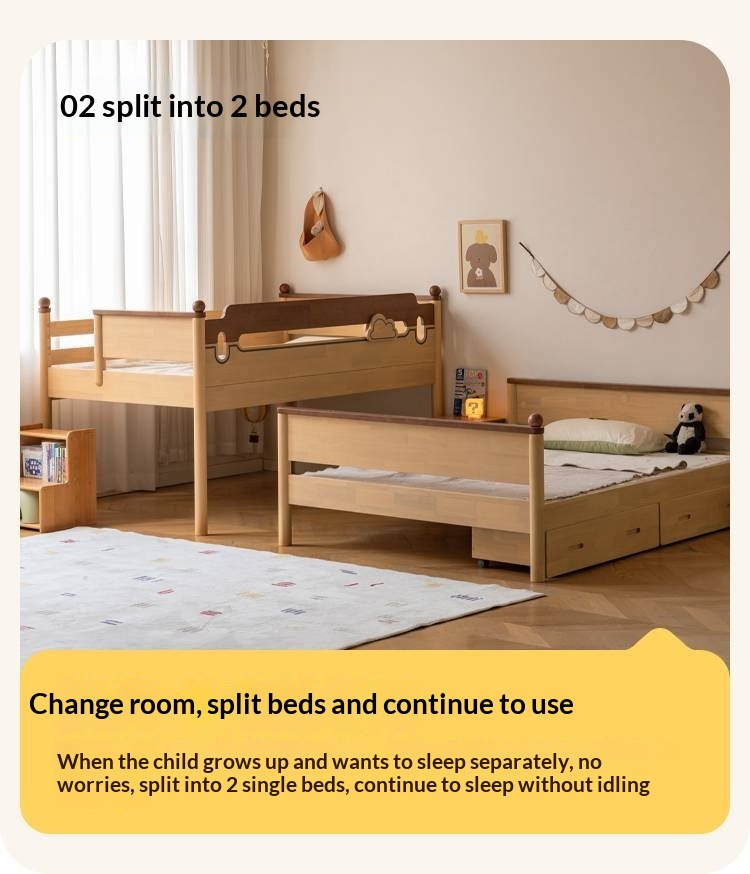 Rubberwood Solid Wood Children's Multifunctional Bunk Bed