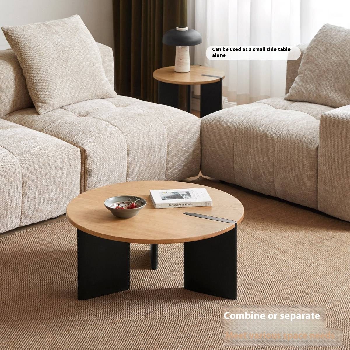 Oak Solid Wood Wabi-Sabi Style Creative Round Coffee Table