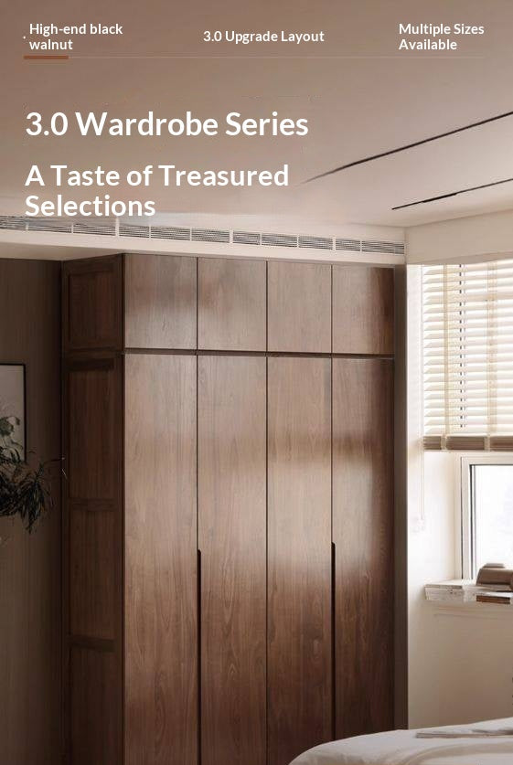 Black Walnut, Sandalwood Solid Wood Modern Style Wardrobe