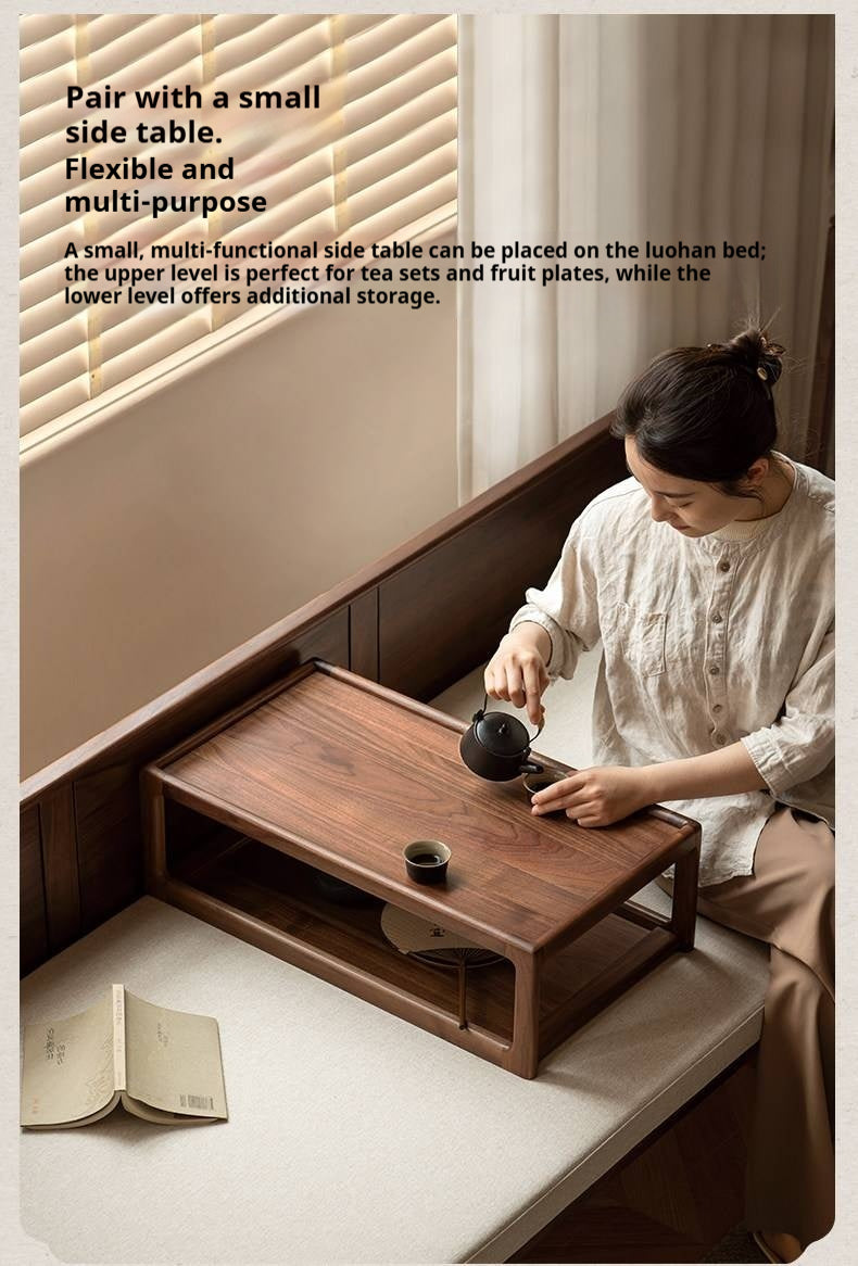 Black Walnut Solid wood Deep Seat Daybed Bench with Raised Wood Side Panels