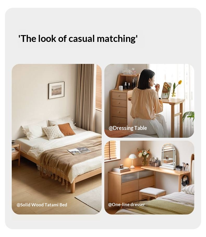 European Beech Solid Wood Platform Bed — Headboard-Free, Simple Design