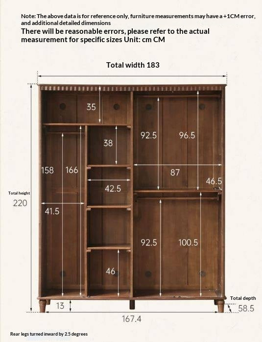 Black Walnut Solid Wood Wardrobe with American Retro Style and Light Luxury Finish
