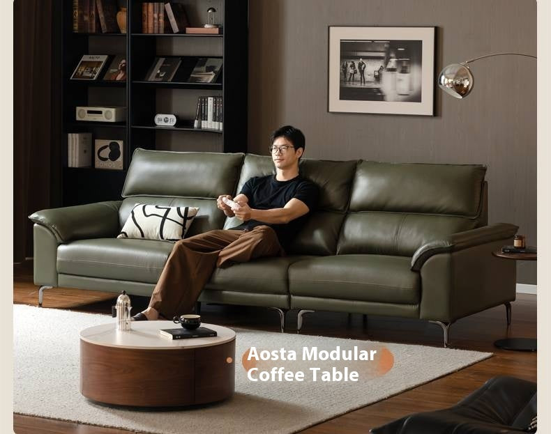 Genuine Leather Italian Minimalist Sectional Sofa – First-Layer Cowhide Corner Sofa with Chaise Lounge