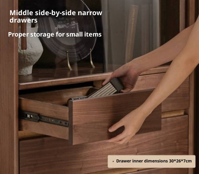 Black Walnut Solid Wood Italian Light Luxury Side Cabinet.