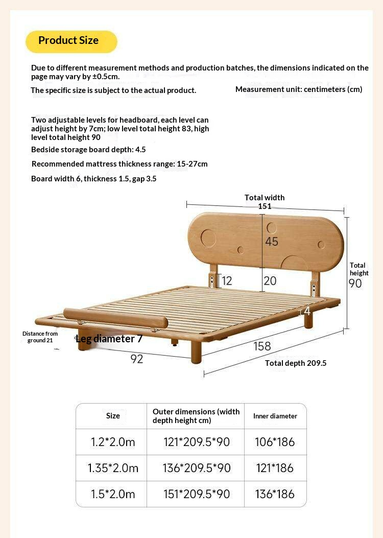 Beech Solid Wood Kids Floating Bed with Night Light and Optional Guardrails