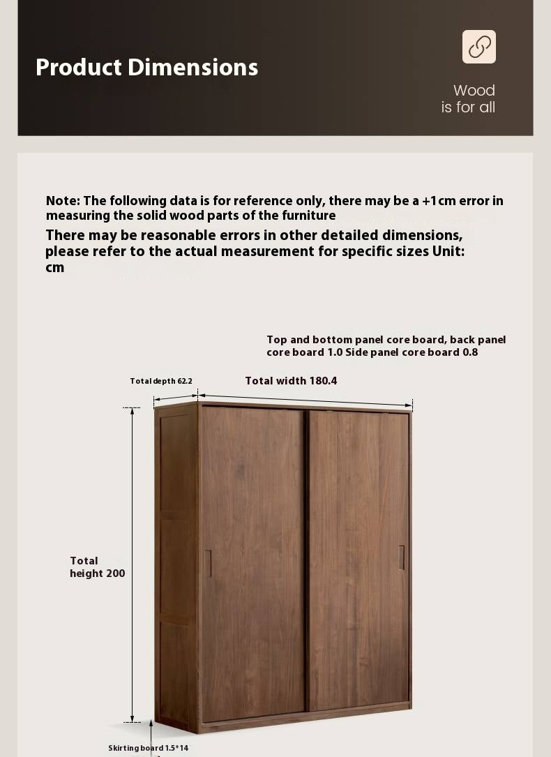 Black Walnut Solid Wood Sliding Door Wardrobe.