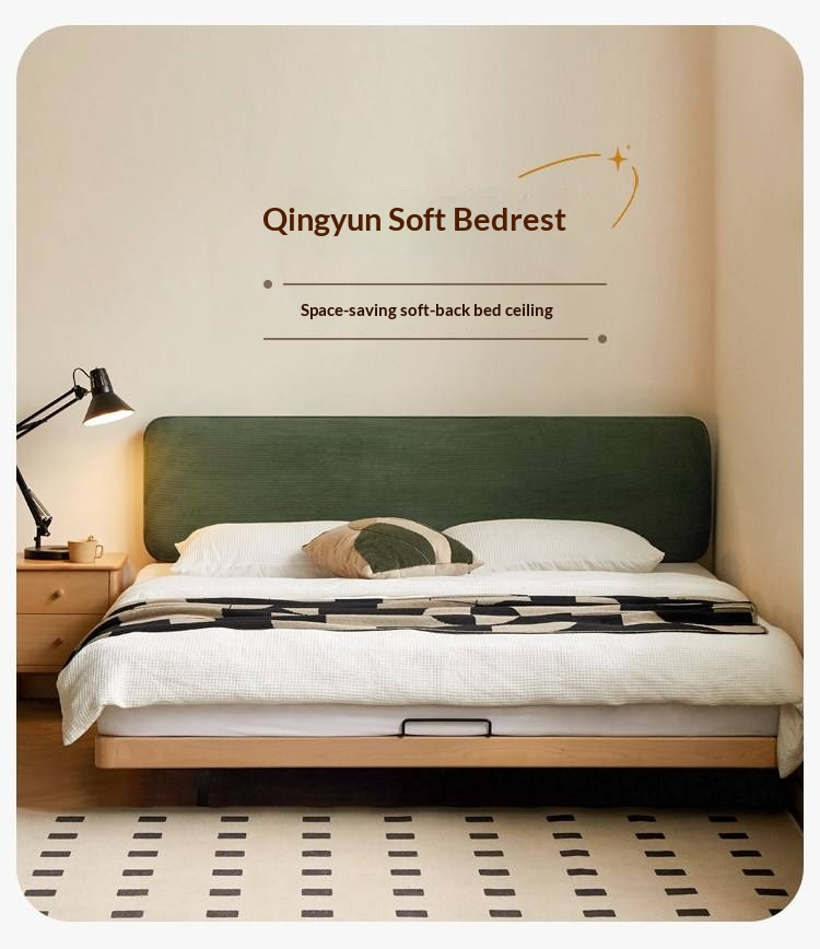 Beech Solid Wood Upholstered Bed — Retro Style with Floating Design, Luminous Light, Luxury Finish