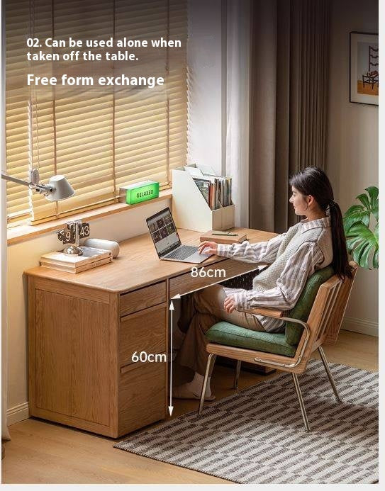Oak Solid Wood Modern Computer Desk With Shelf