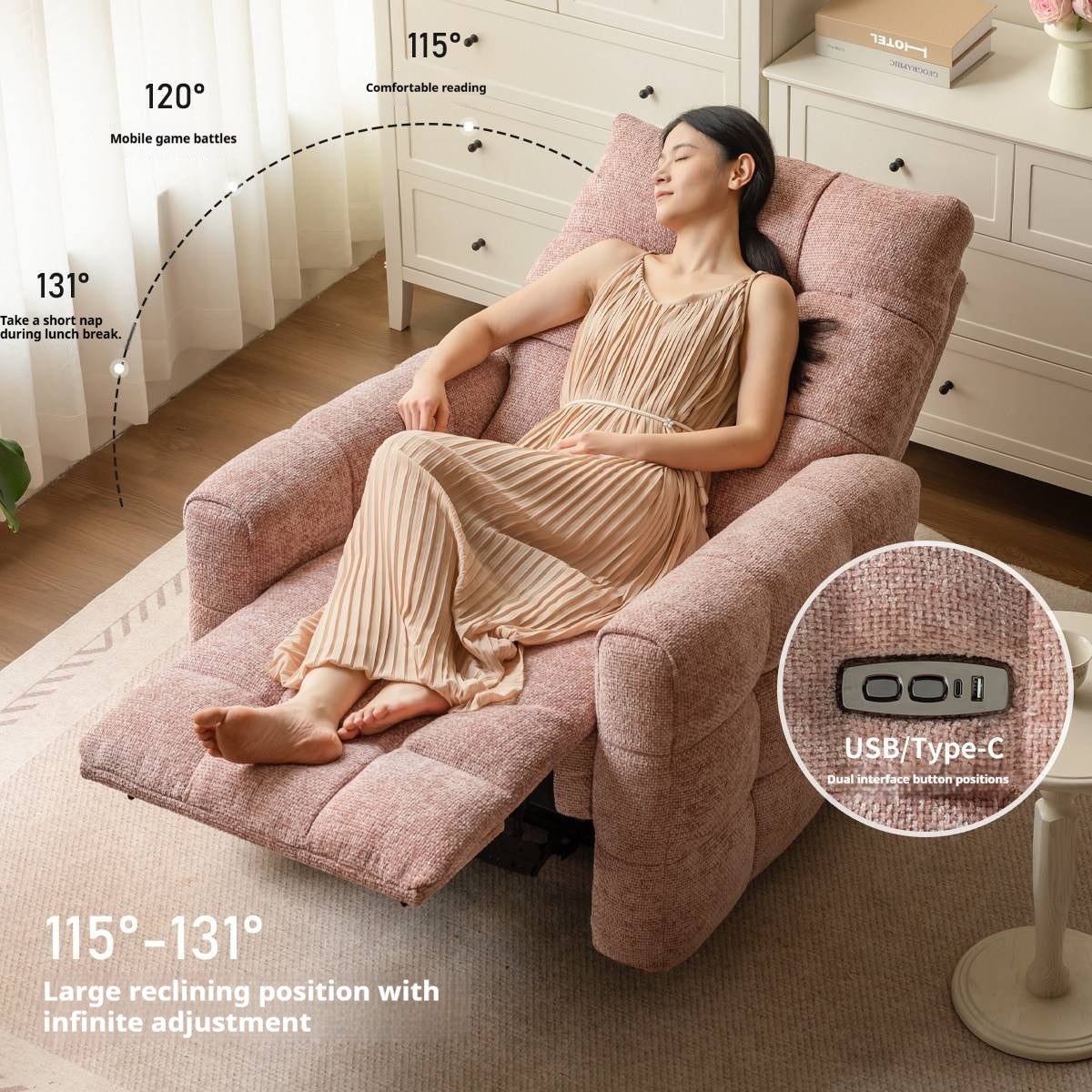 French Modern Recliner Accent Chair in Fabric