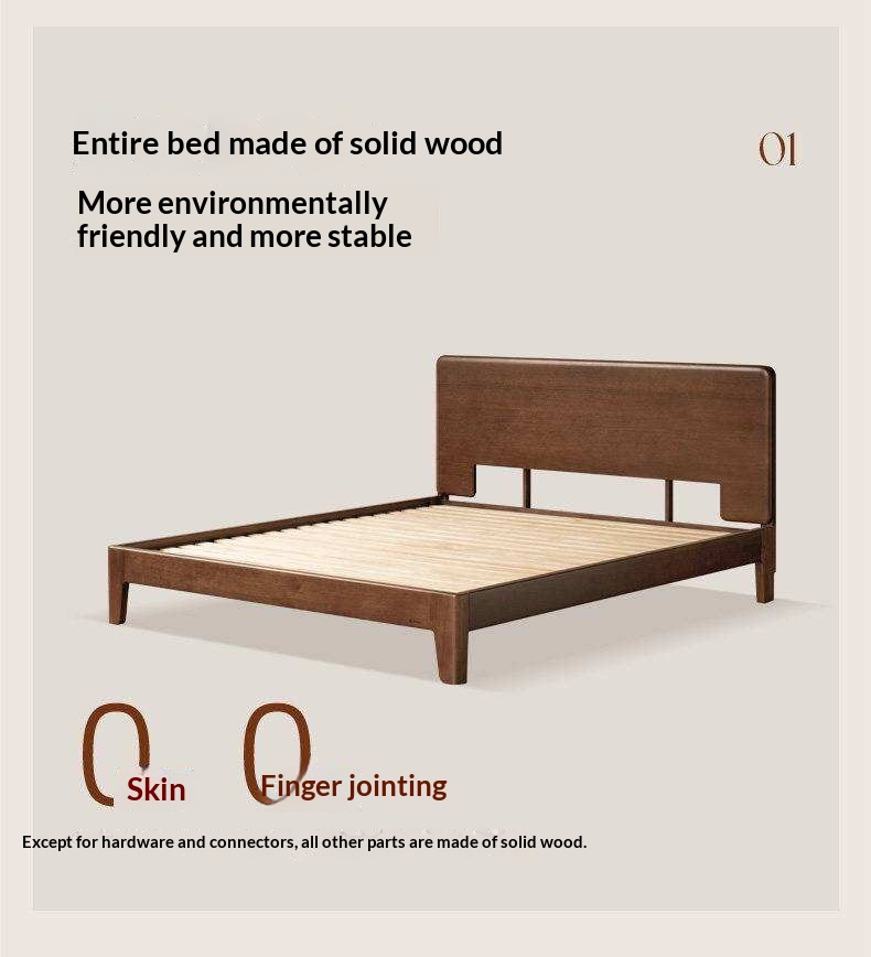 Golden Rosewood Solid Wood Platform Bed with Panel Headboard