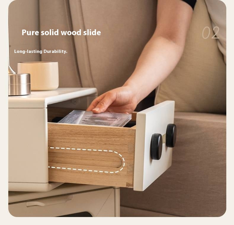 Solid Rubberwood, Oak Solid Wood Cream Style Nightstand.