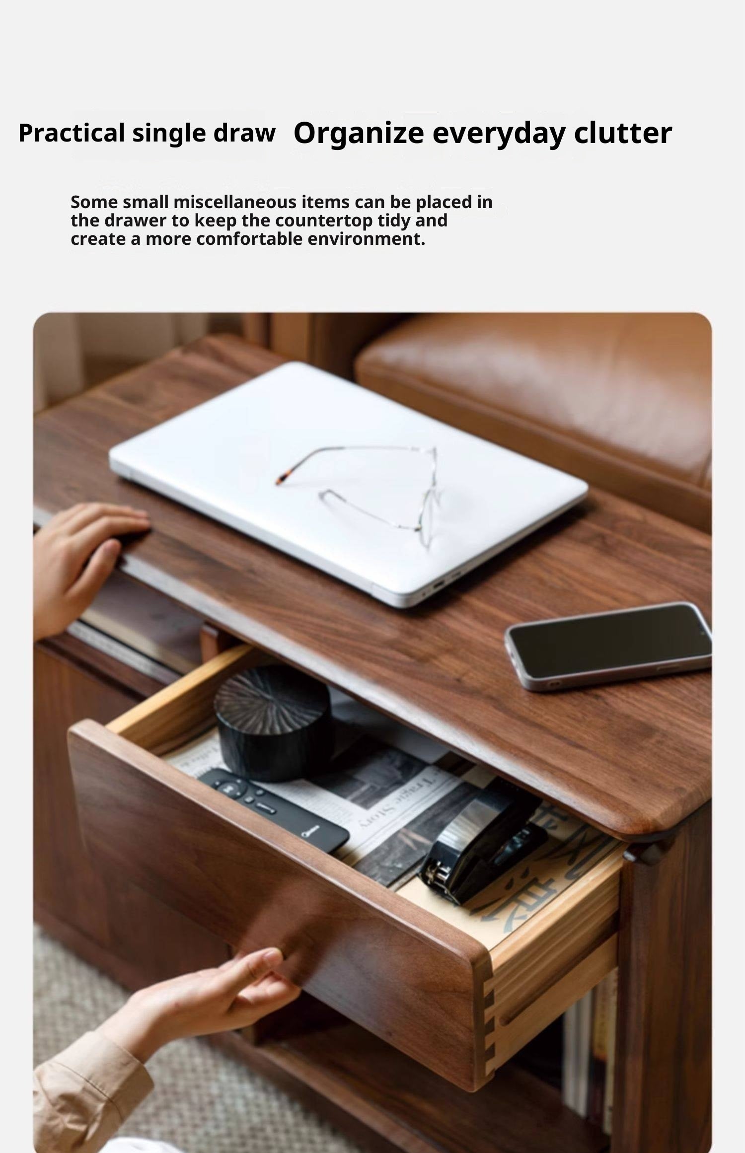 Black Walnut Solid Wood Nordic Style Movable Side Table