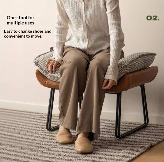 Beech Solid Wood Mid-Century Rocking Accent Chair with Houndstooth Cushion