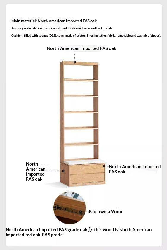 Oak, Ash Solid Wood Wall-To-Wall With Seat Combined Bookshelf