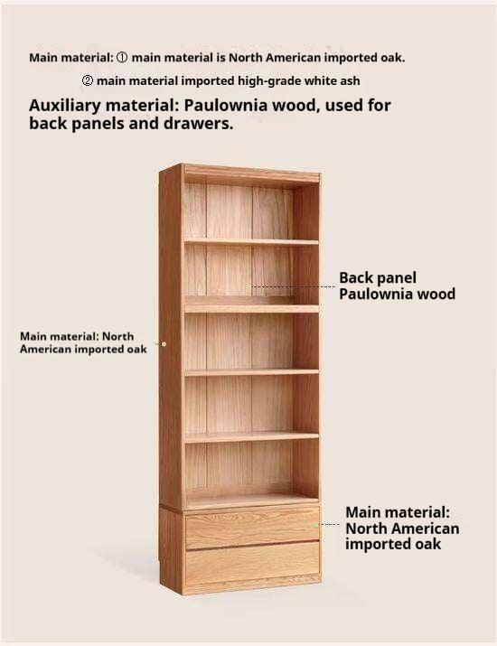 Oak, Ash Solid Wood Wall-Mounted Bookcase with Simple Storage Design