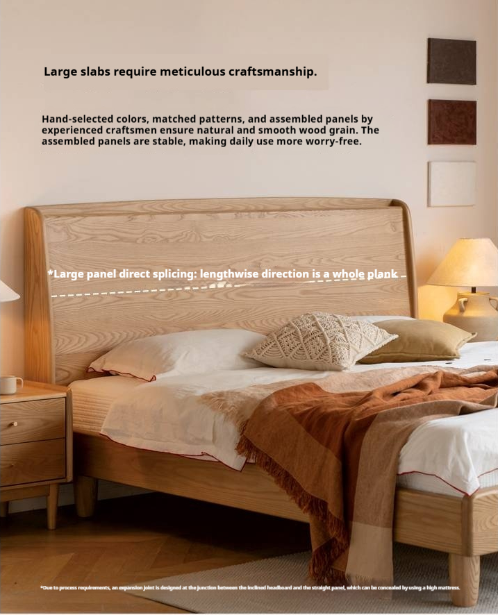 Ash Solid Wood High Backrest Large Bed