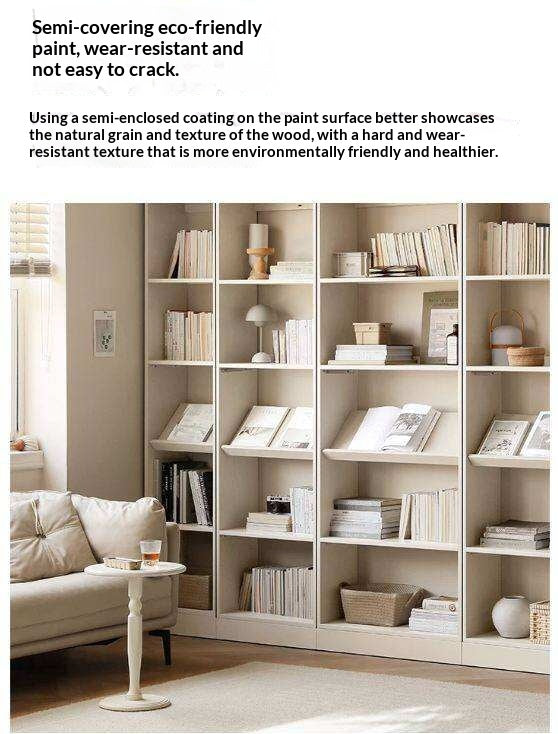 Oak Solid Wood Bookshelf Storage Rack Cream Style Full Wall Cabinet