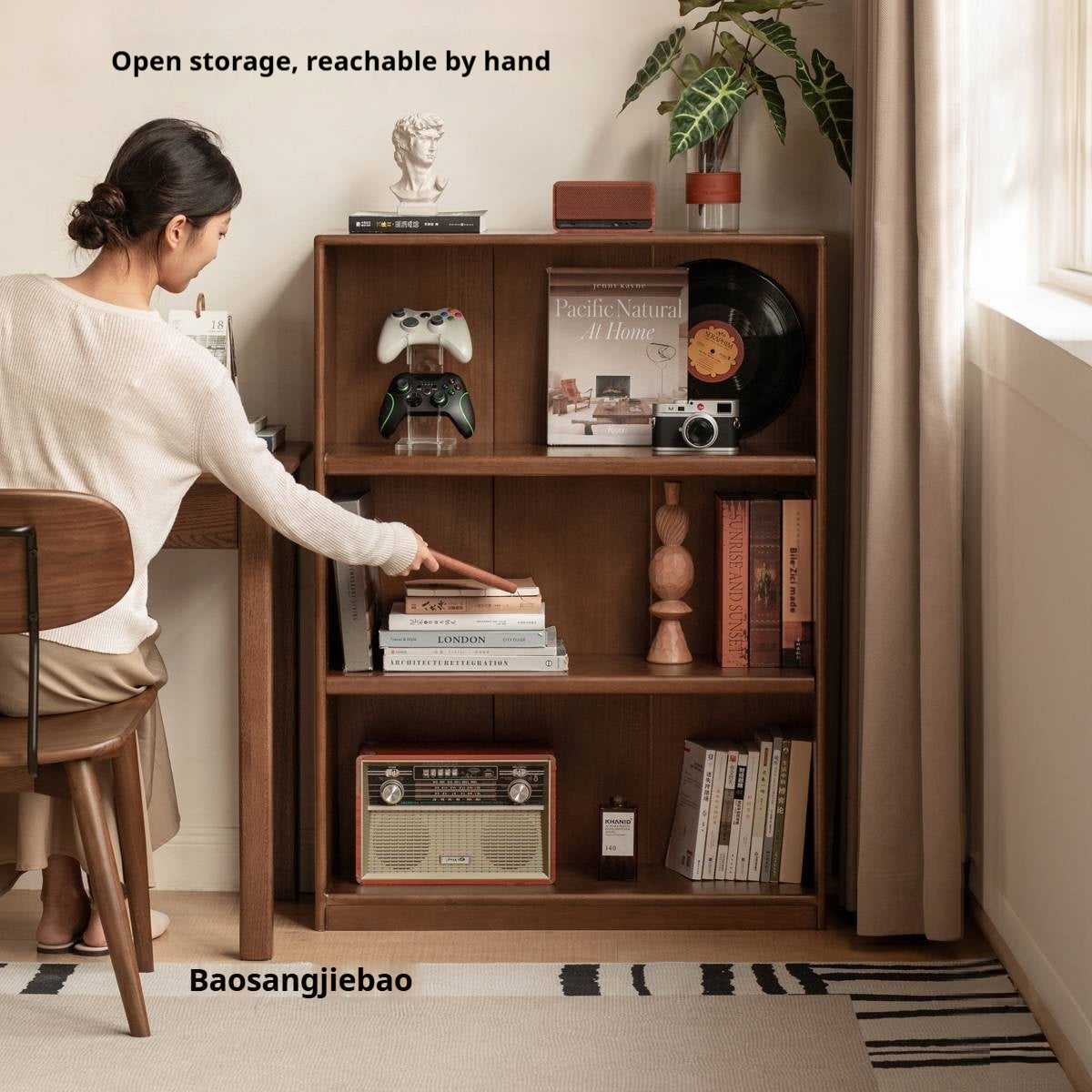Solid Rubberwood Modern Bookcase