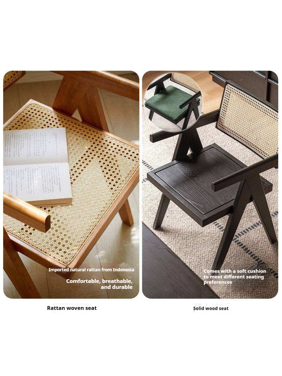 Ash, Oak, Cherry, Black Walnut, Beech Solid Wood Retro Rattan Chair
