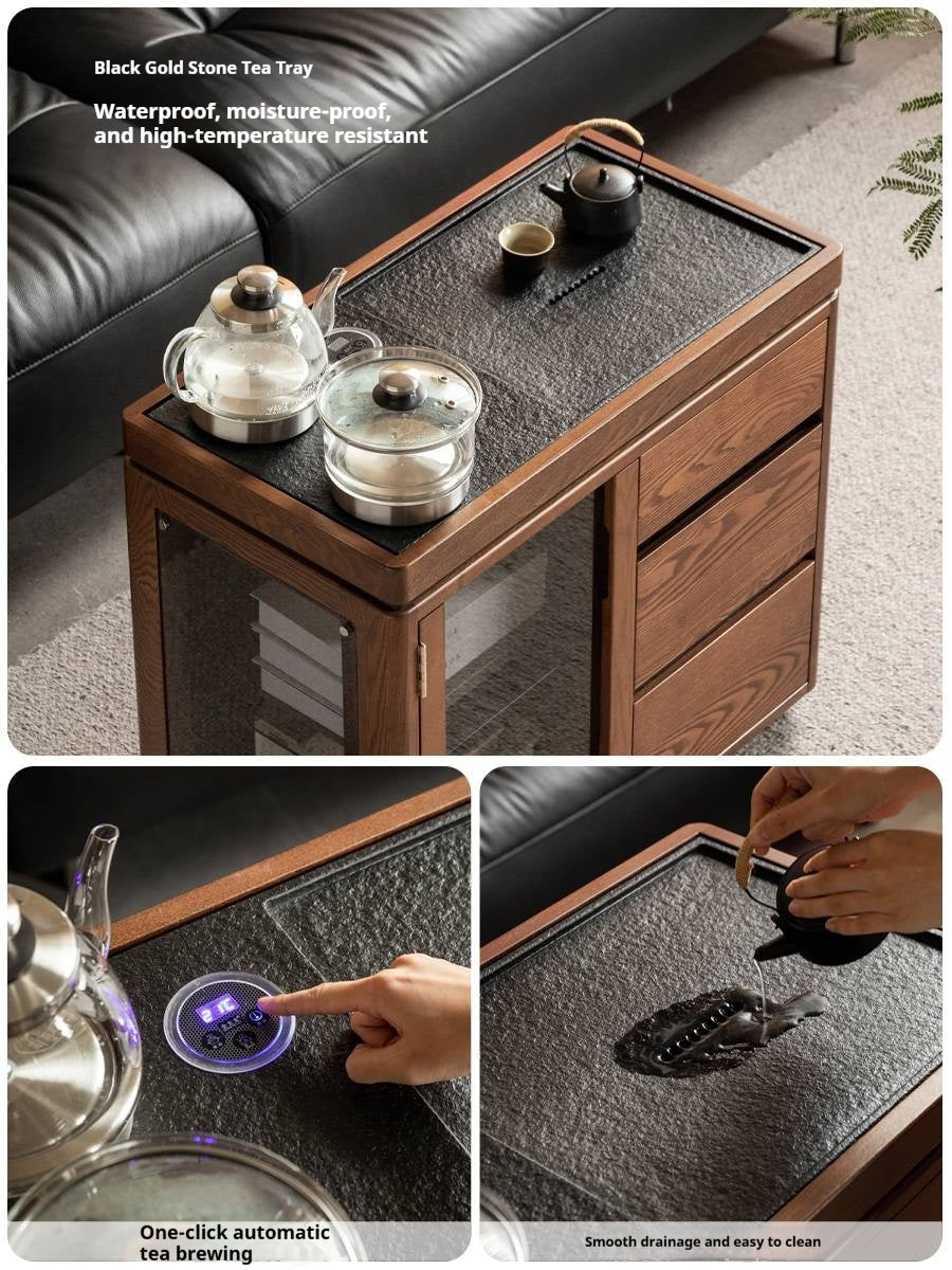 Ash Solid Wood Mobile Tea Cabinet Kettle Integrated