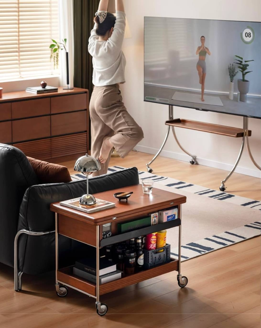 Poplar Solid Wood Middle Ancient Style Mobile Coffee Table