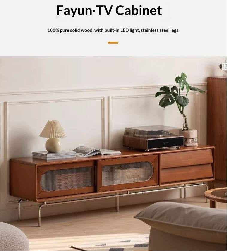 Tulipwood Solid Wood Light French TV Cabinet Sliding Door.