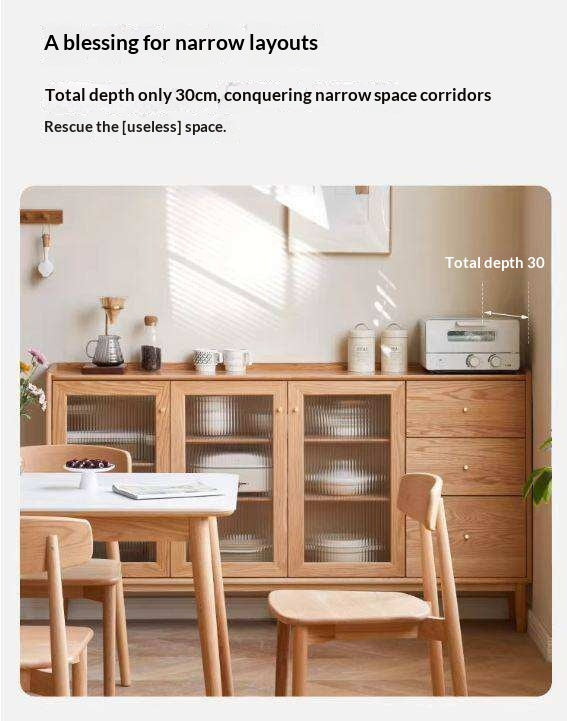 Oak, Ash, Black Walnut, Cherry, Beech Solid Wood Ultra-thin Sideboard Sliding Door