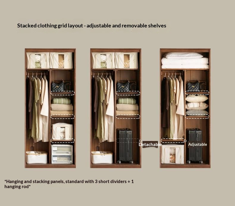 Black Walnut Solid Wood Wardrobe Combination Storage Cabinet