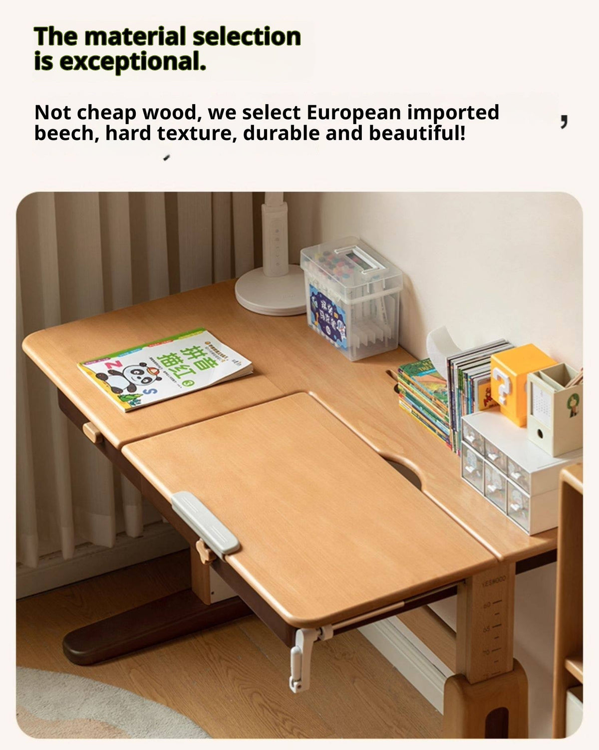 Beech Solid Wood Adjustable Height-Adjustable Study Kids Desk