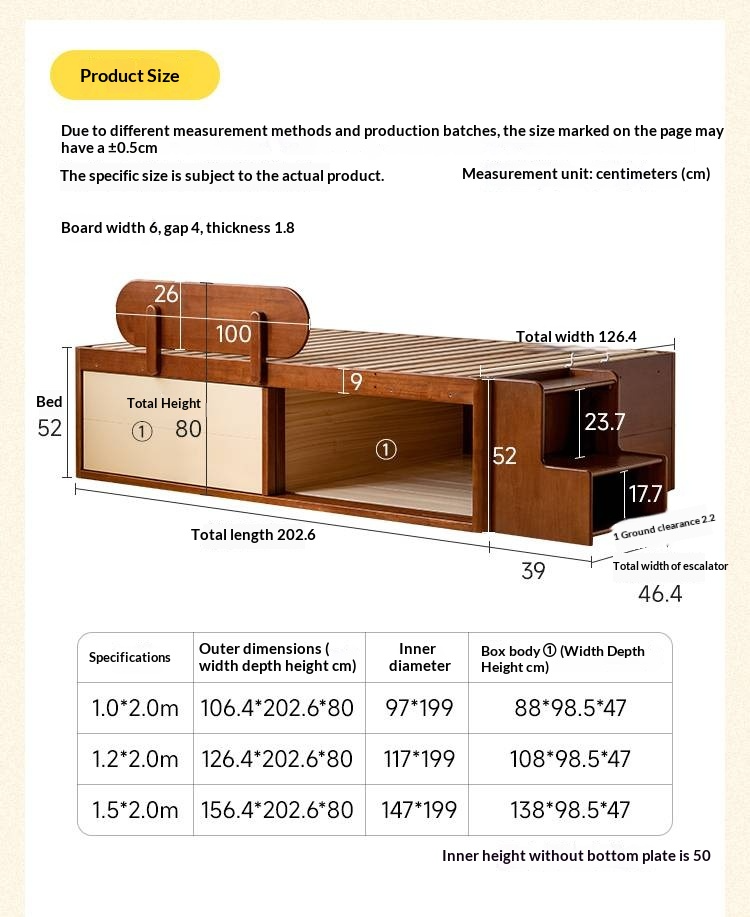 Rubberwood Solid Wood Kids’ Platform Bed and Hidden Storage