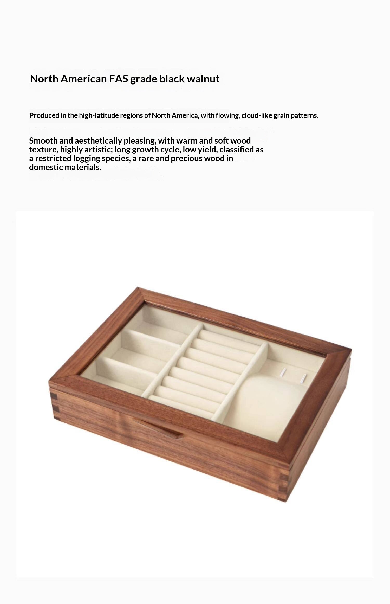 Black Walnut Solid Wood Storage Jewelry Box Transparent Display