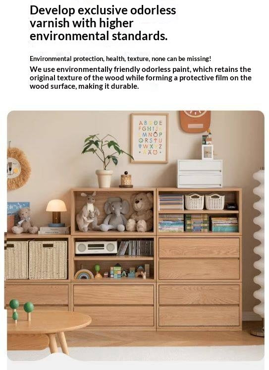 Ash Solid Wood Modern TV Cabinet with Freely Combineable Bookshelf and Storage