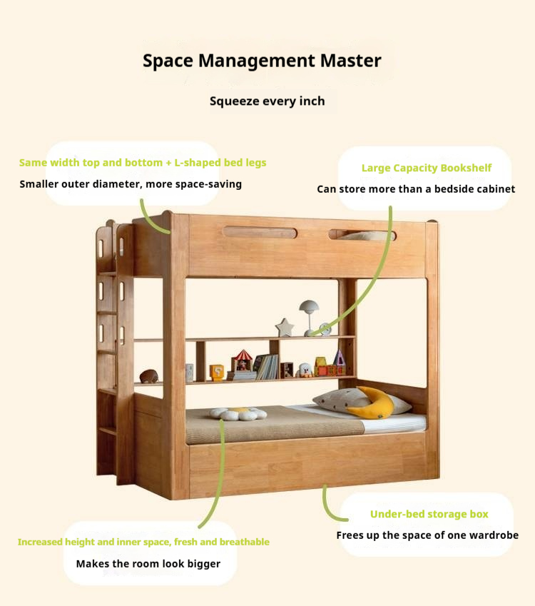Rubberwood Solid Wood Children's Multifunctional Box Bunk Bed