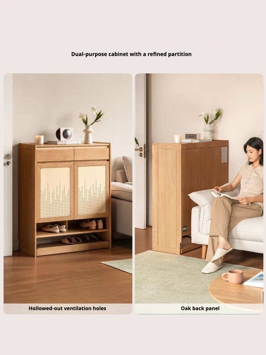Oak Solid Wood Large Capacity Entryway Shoe Cabinet with Drawers