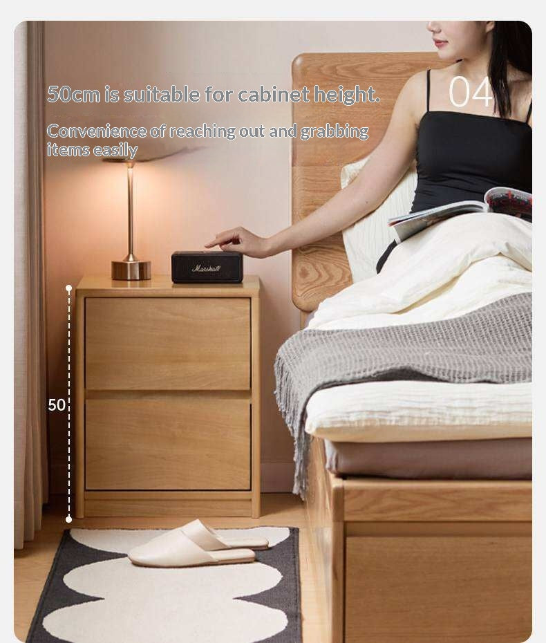 Birch Solid Wood Modern Minimalist Nightstand with Storage Cabinet