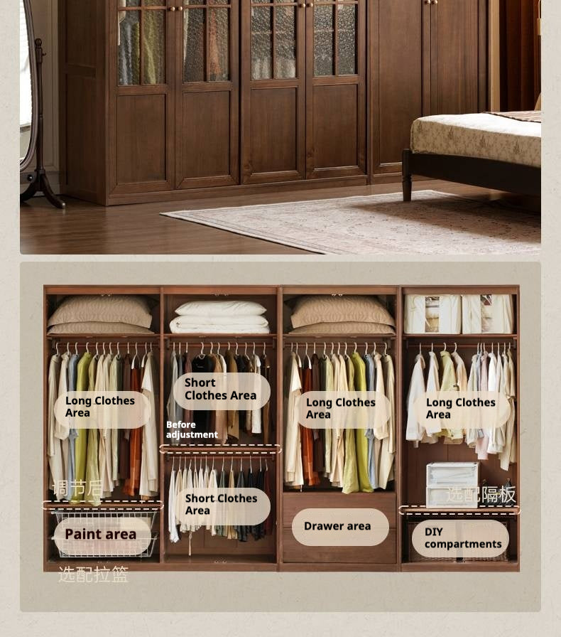 Solid Sandalwood French Retro Style Wardrobe
