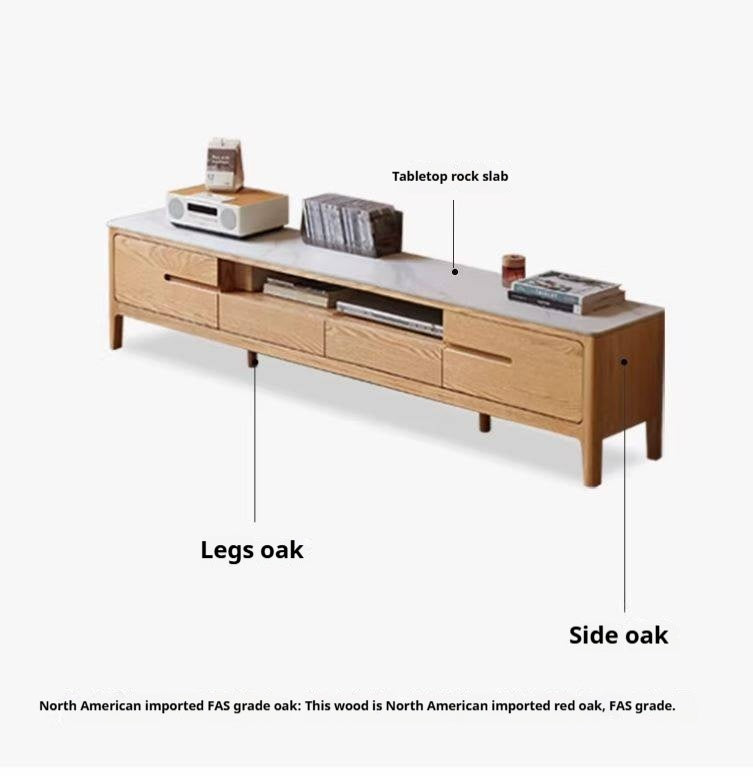 Solid Rubberwood, Oak Solid Wood TV Stand Slate Top.