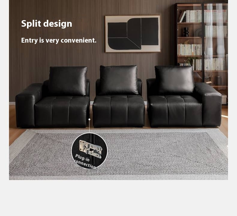 Genuine leather italian minimalist first-layer cowhide black pixel module sofa.
