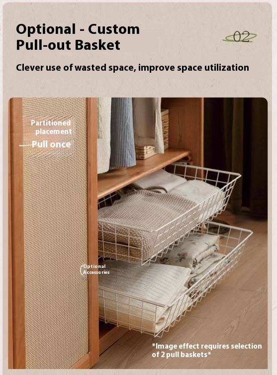 Cherry Solid Wood Swing Door Rattan Wardrobe